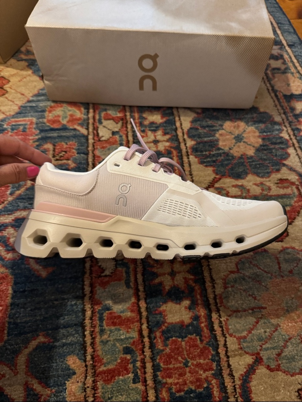 On Running Cloudrunner 2 Women's White with Light Pink Accent Sneakers